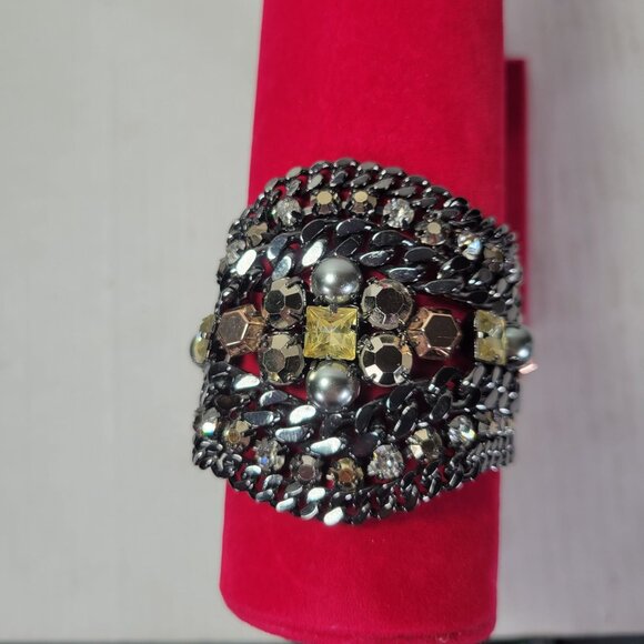 Stella & Dot Black Elegant Statement Bracelet With Rhinestones Chains & Gems - Picture 1 of 5